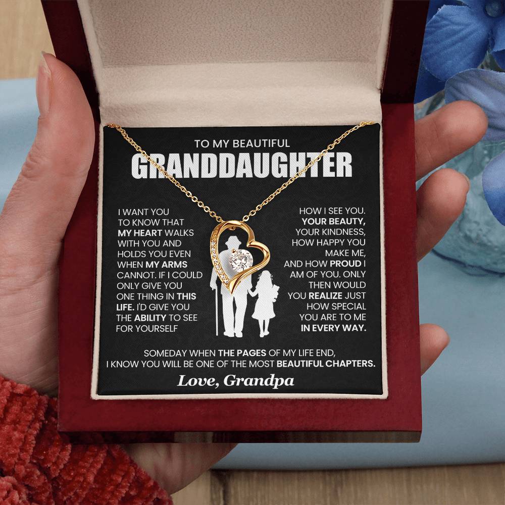 Gift for GrandDaughter from GrandPa "My Heart Walks With You" - Forever Love Necklace