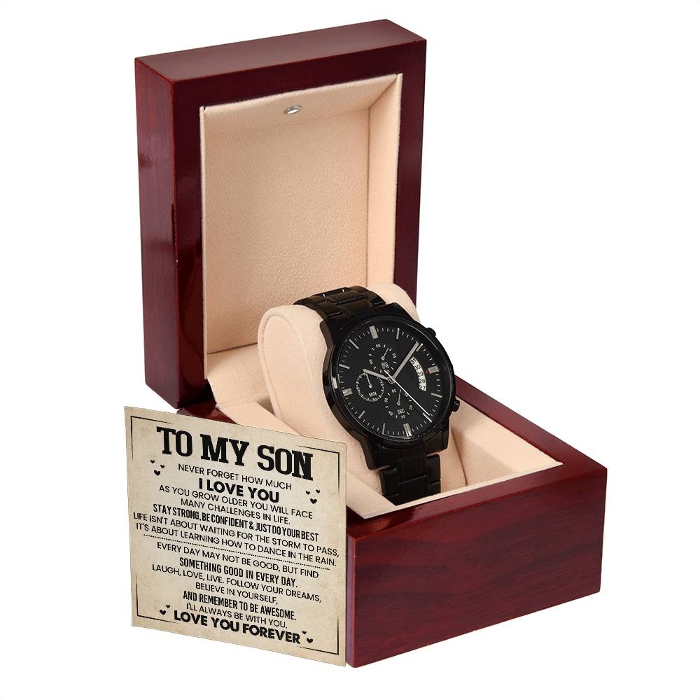 Gift for Son "Never Forget I Love You" - Black Chronograph Watch