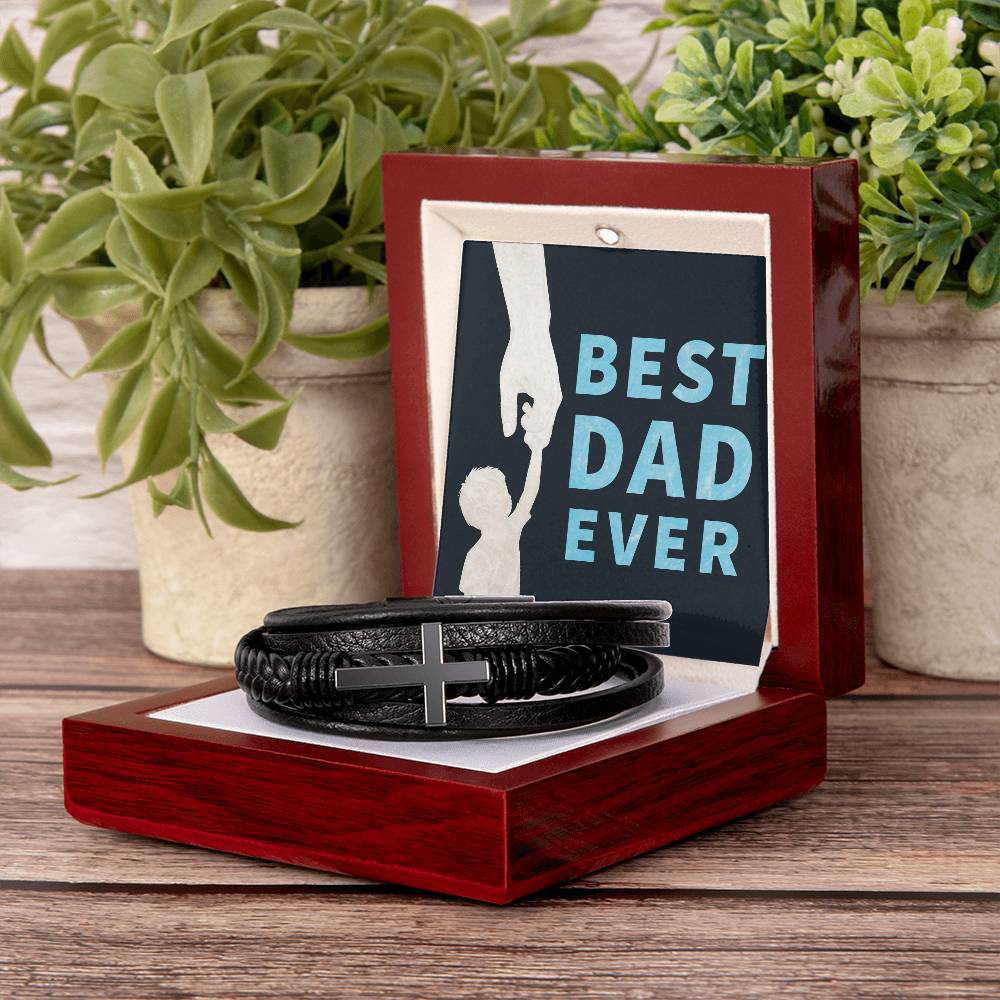 Gift for Dad "Best Dad Ever" - Men's Cross Bracelet