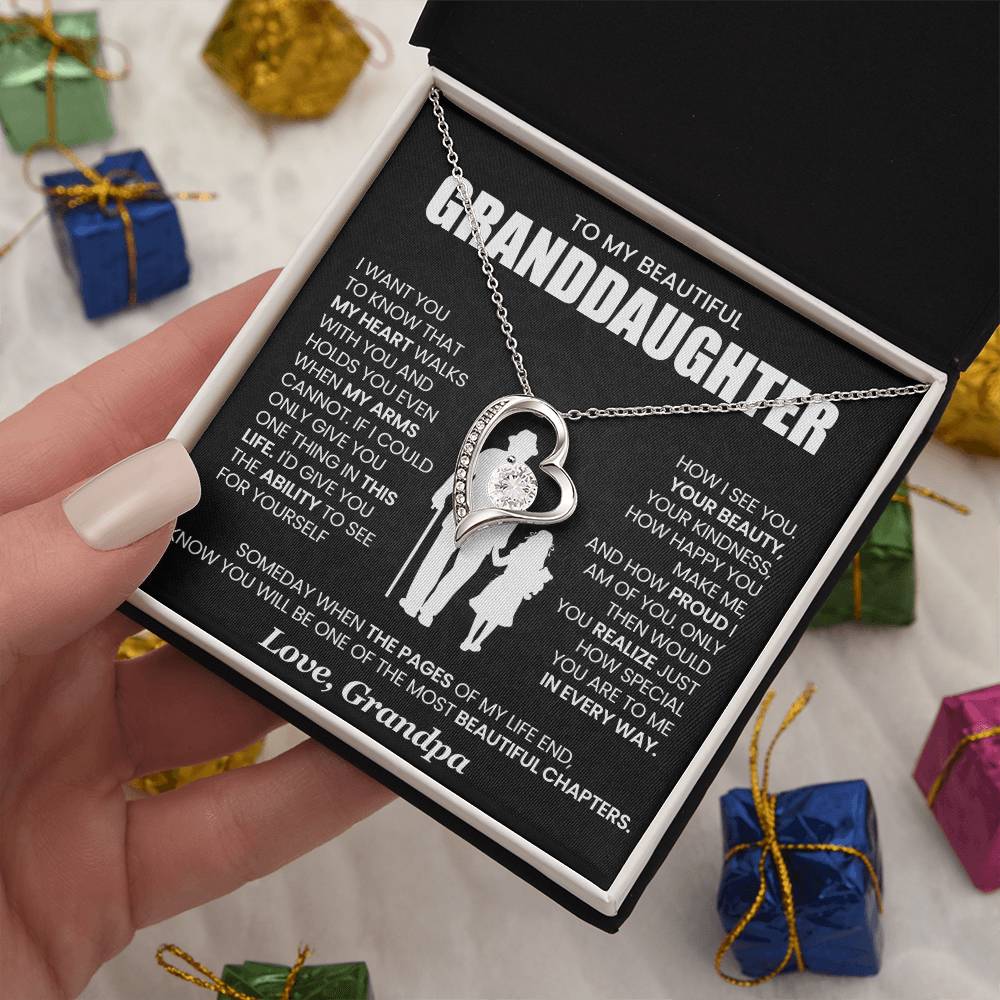 Gift for GrandDaughter from GrandPa "My Heart Walks With You" - Forever Love Necklace