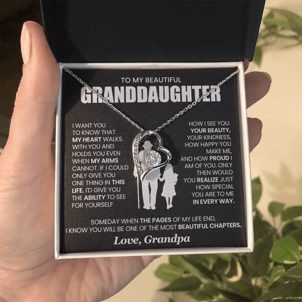 Gift for GrandDaughter from GrandPa "My Heart Walks With You" - Forever Love Necklace