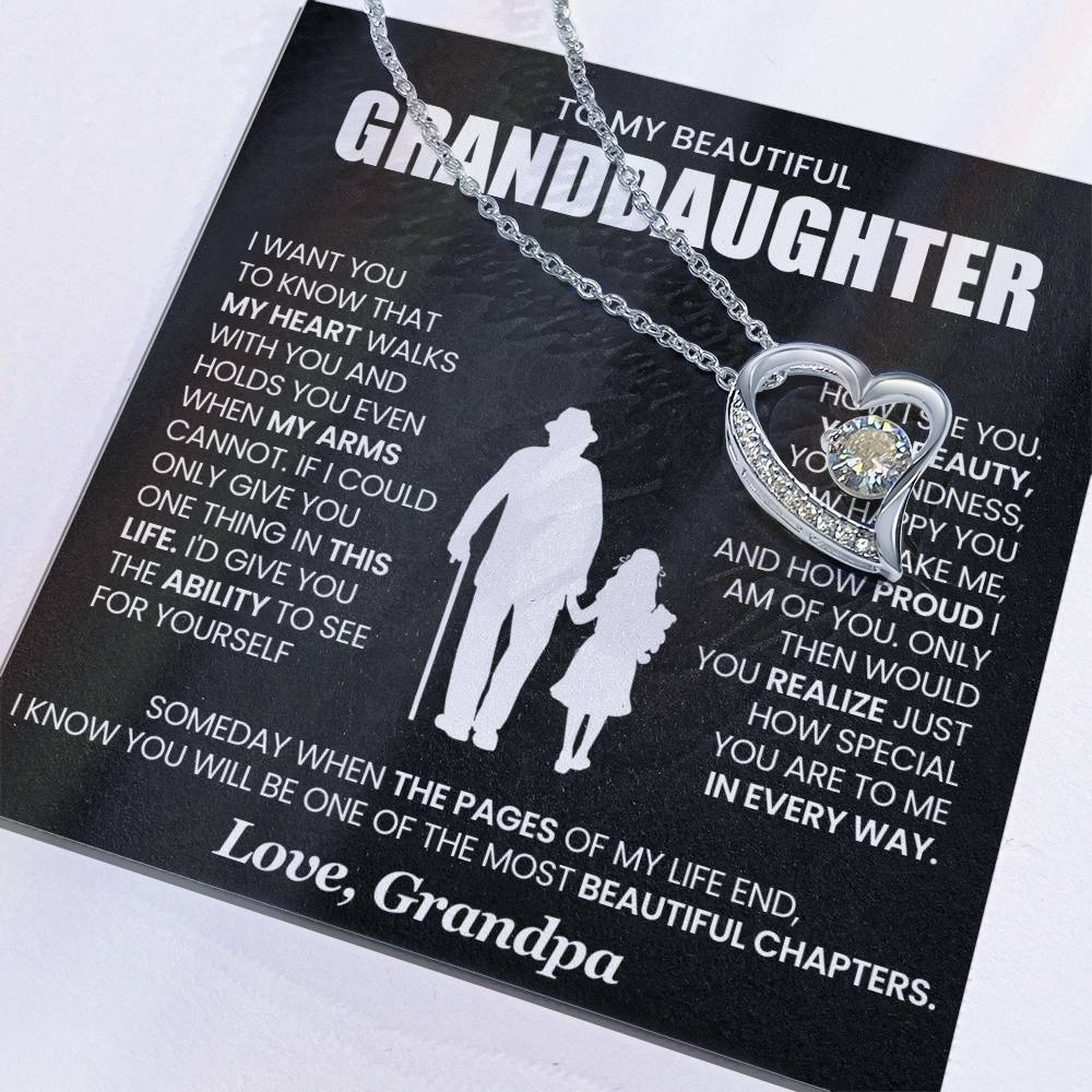 Gift for GrandDaughter from GrandPa "My Heart Walks With You" - Forever Love Necklace