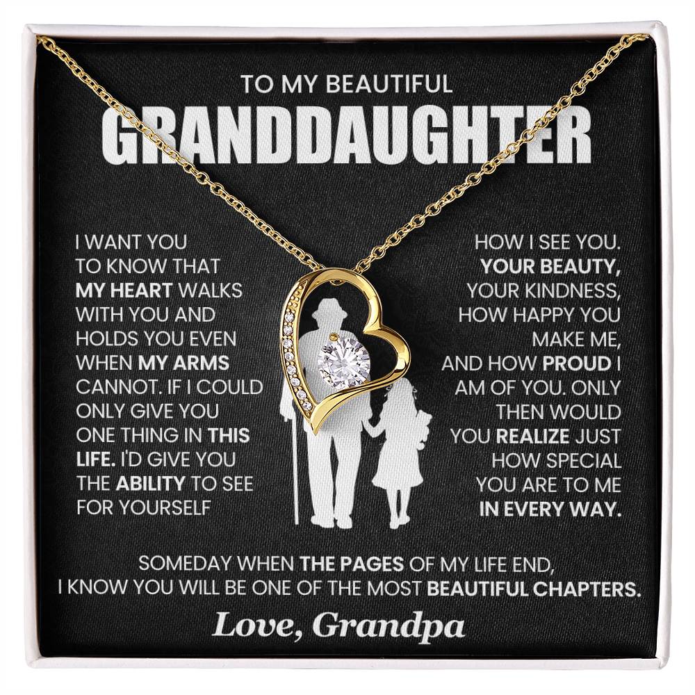 Gift for GrandDaughter from GrandPa "My Heart Walks With You" - Forever Love Necklace