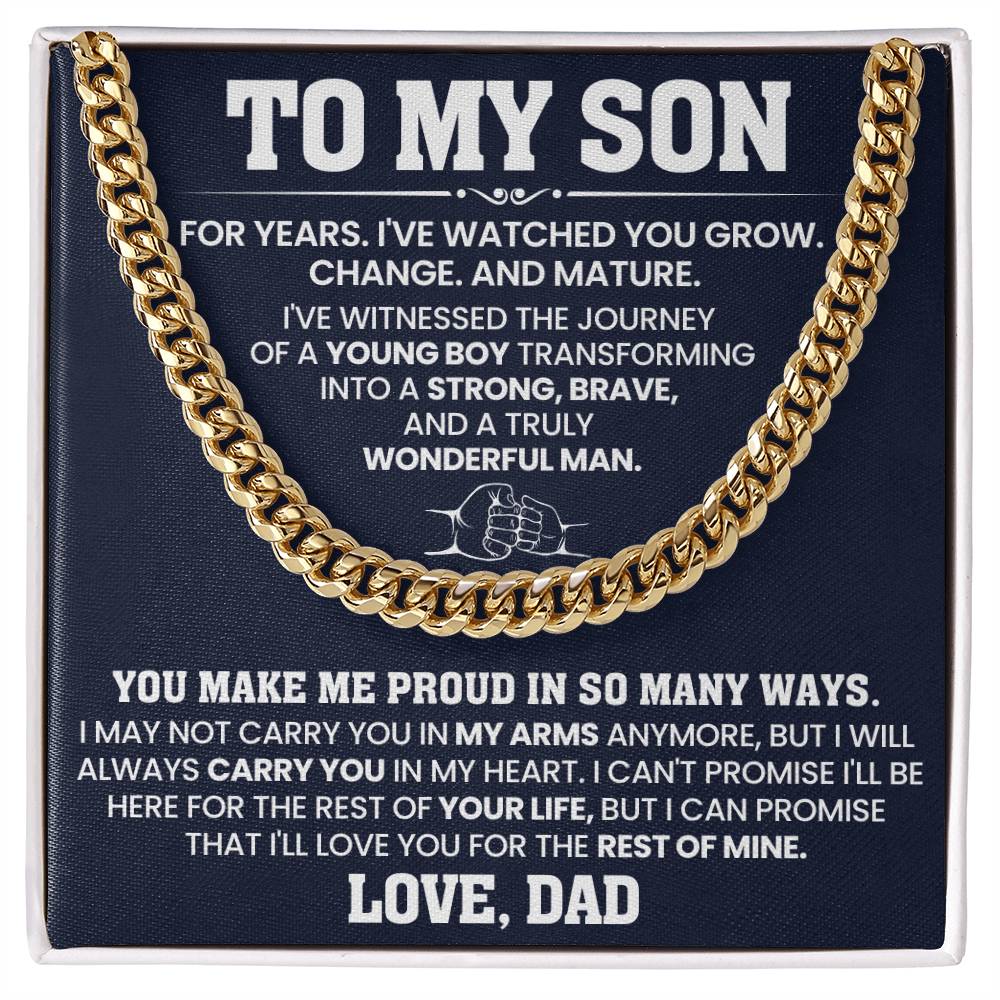 Gift for Son from Dad "You Make Me Proud" - Cuban Link Chain Necklace