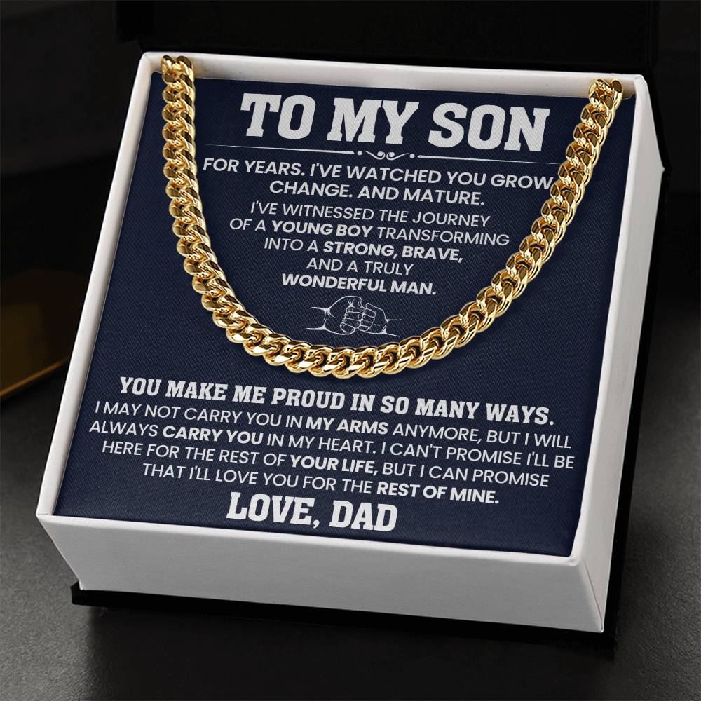 Gift for Son from Dad "You Make Me Proud" - Cuban Link Chain Necklace