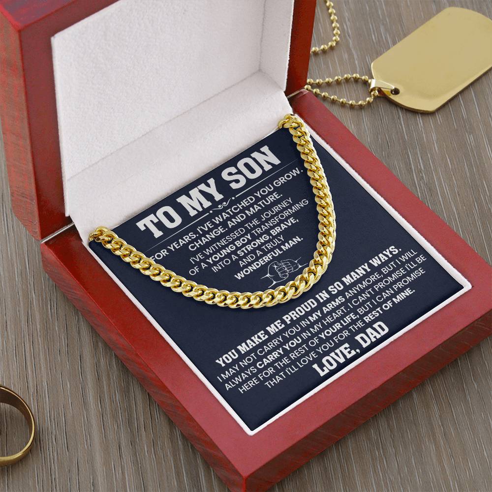 Gift for Son from Dad "You Make Me Proud" - Cuban Link Chain Necklace