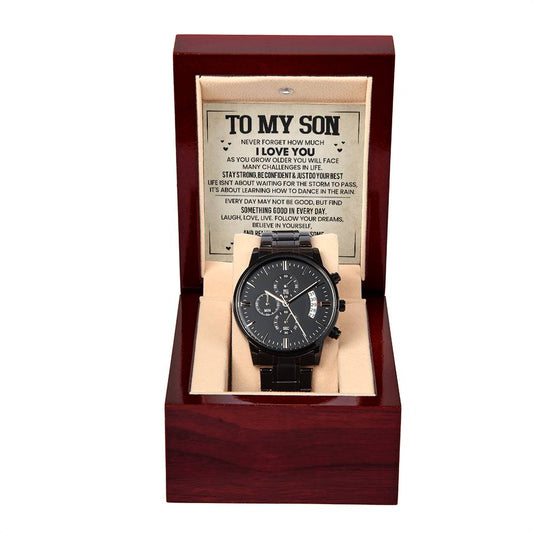 Gift for Son "Never Forget I Love You" - Black Chronograph Watch