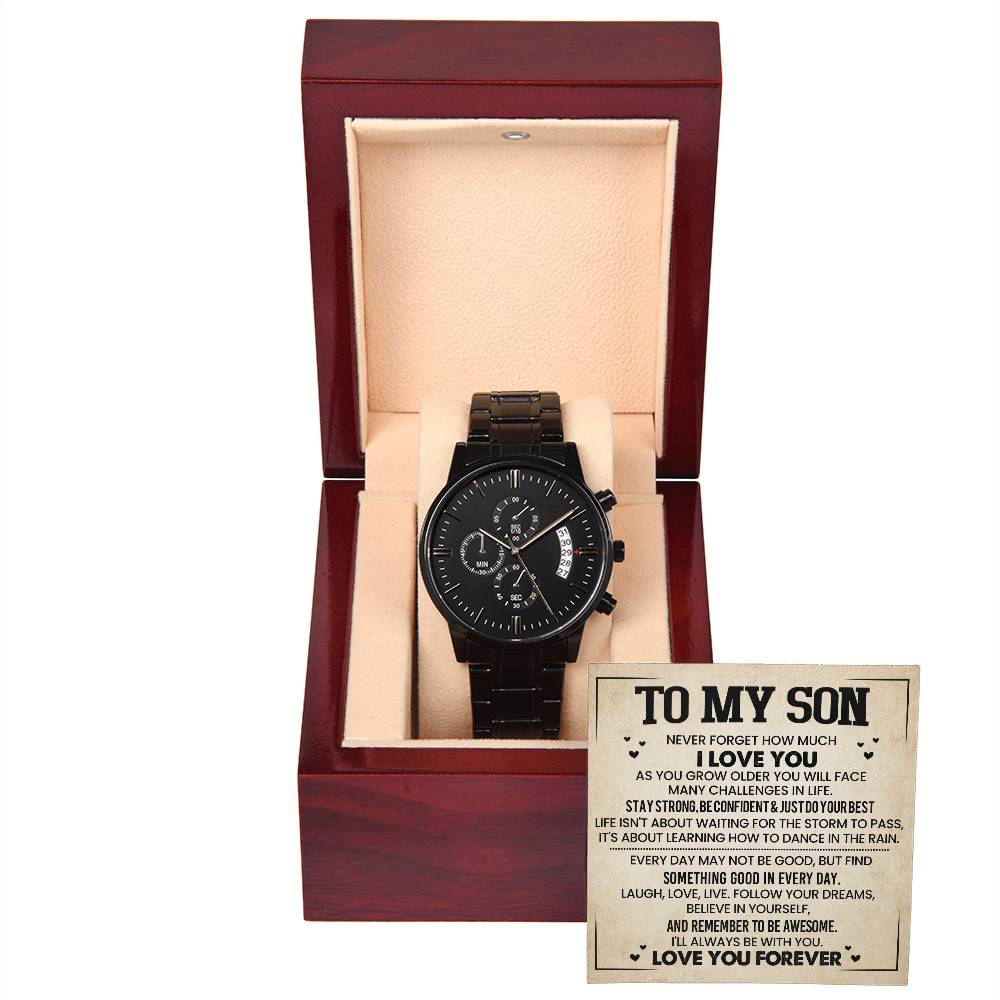 Gift for Son "Never Forget I Love You" - Black Chronograph Watch