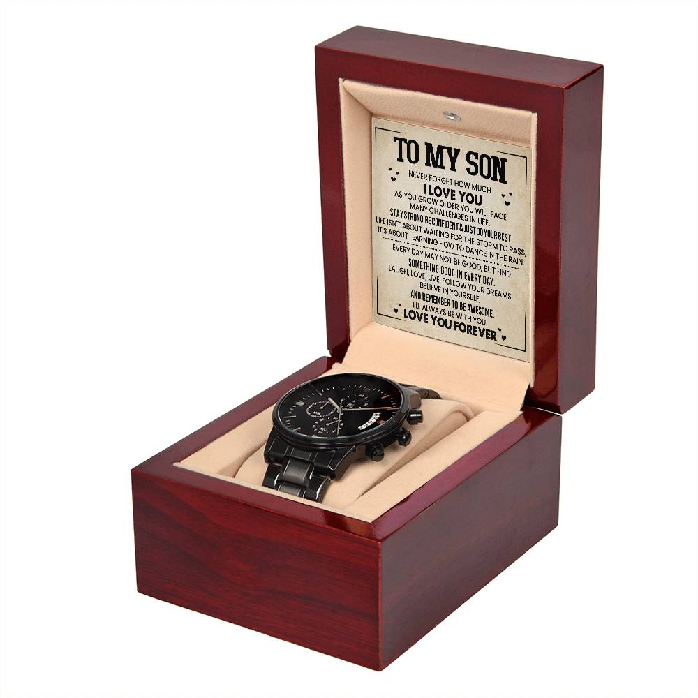 Gift for Son "Never Forget I Love You" - Black Chronograph Watch