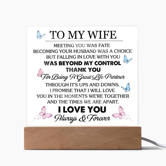 Gift for Wife from Husband "Great Life Partner" - Acrylic Square Plaque