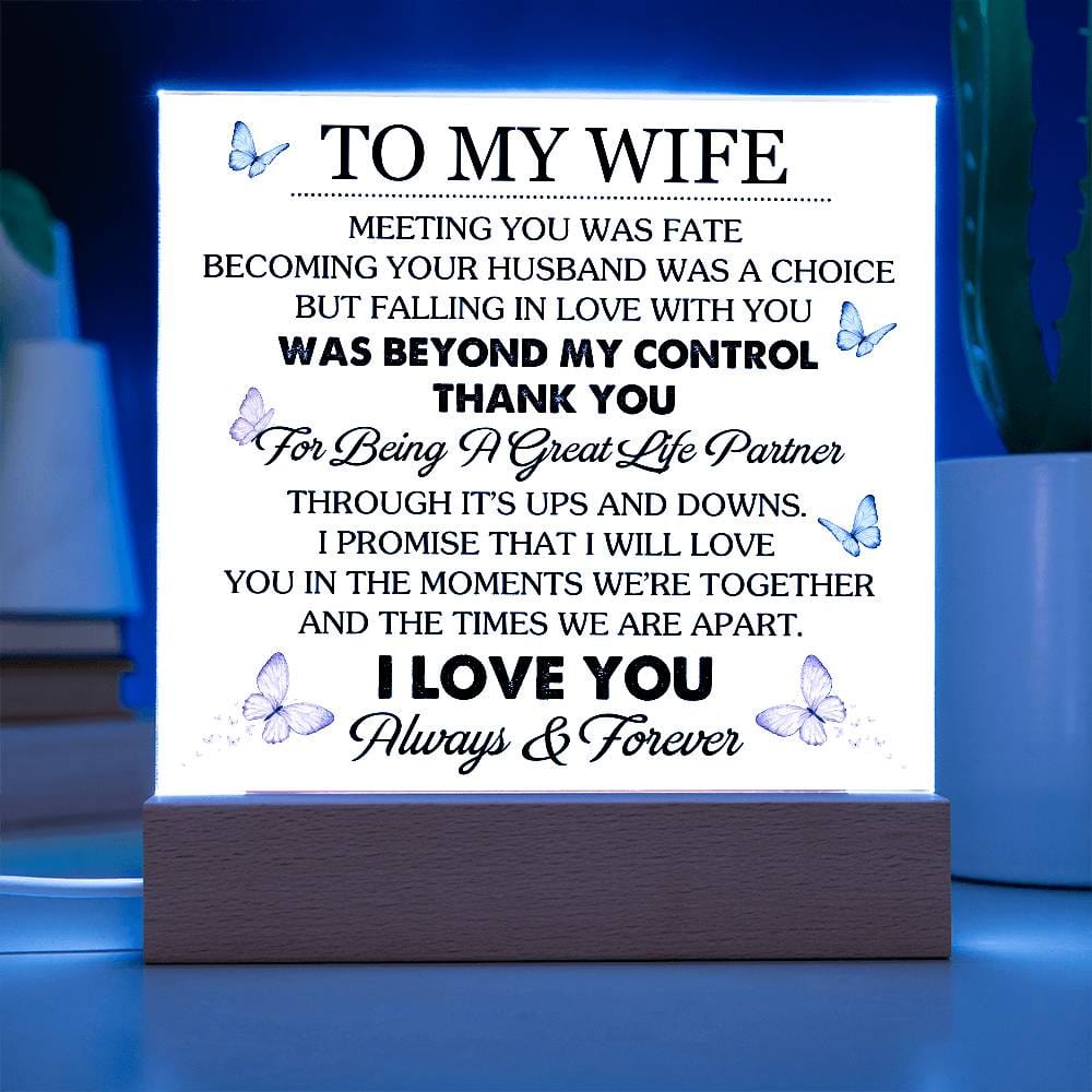 Gift for Wife from Husband "Great Life Partner" - Acrylic Square Plaque