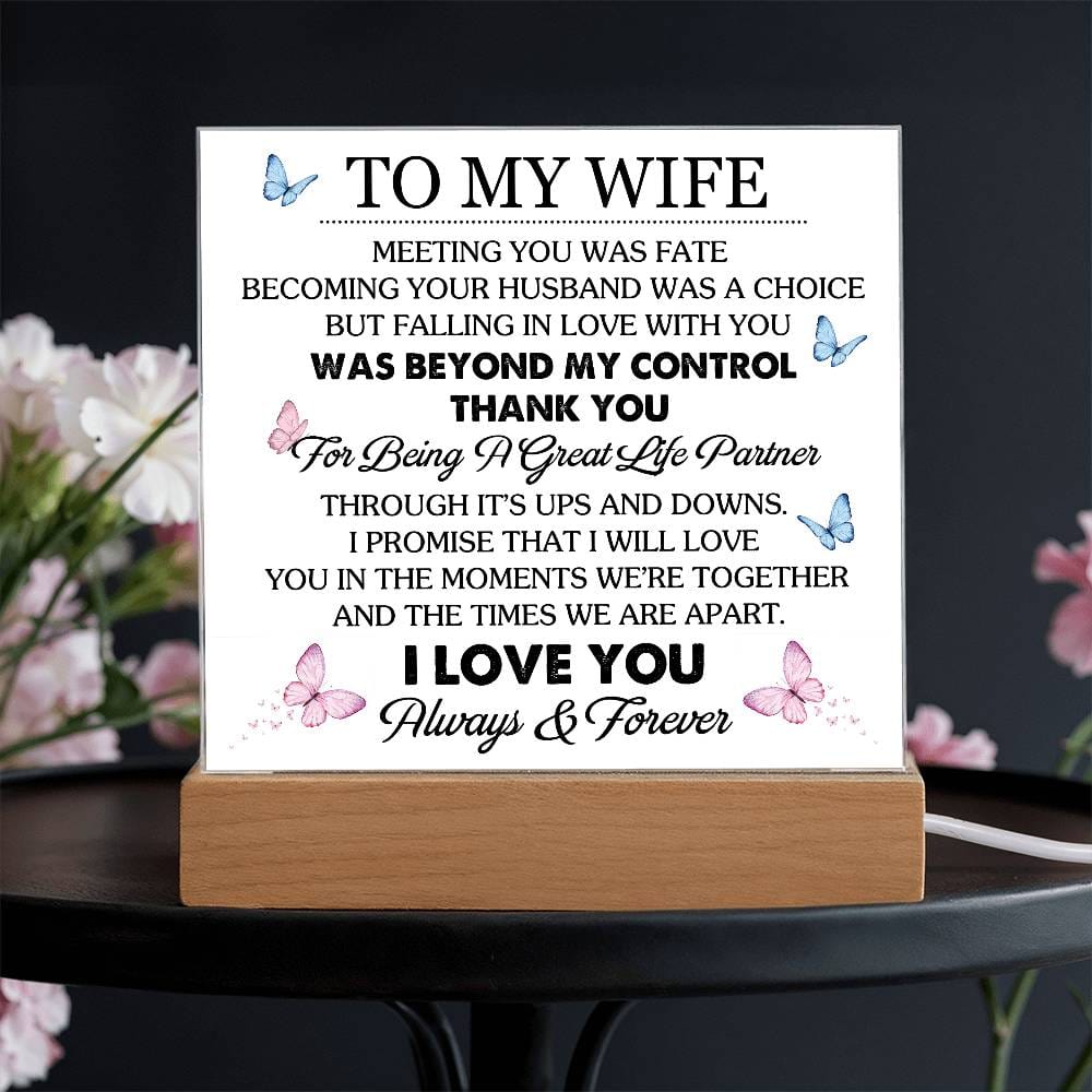 Gift for Wife from Husband "Great Life Partner" - Acrylic Square Plaque