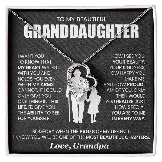 Gift for GrandDaughter from GrandPa "My Heart Walks With You" - Forever Love Necklace