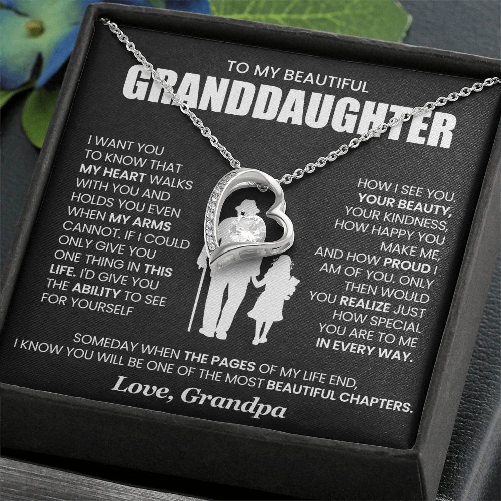 Gift for GrandDaughter from GrandPa "My Heart Walks With You" - Forever Love Necklace