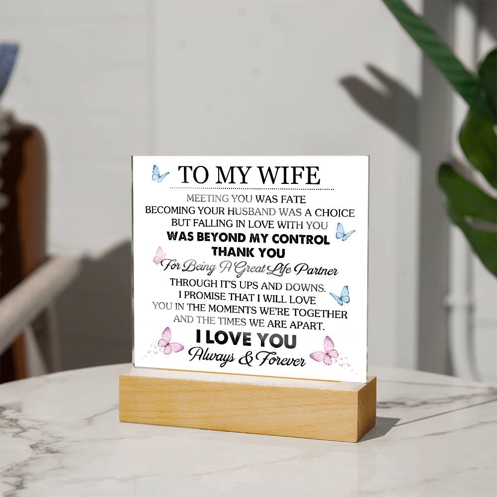 Gift for Wife from Husband "Great Life Partner" - Acrylic Square Plaque