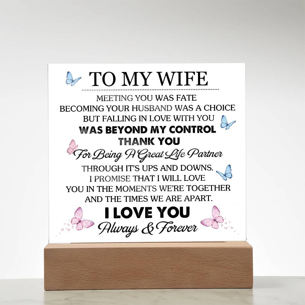 Gift for Wife from Husband "Great Life Partner" - Acrylic Square Plaque