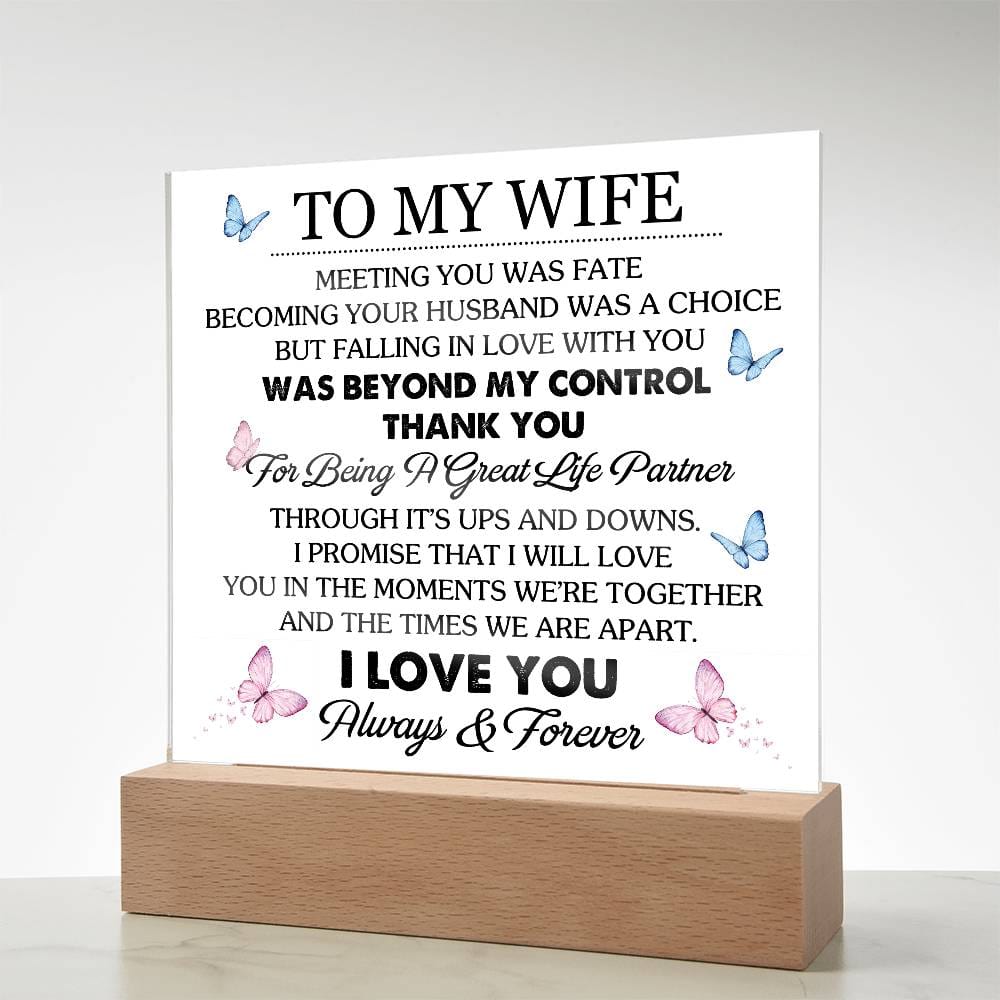 Gift for Wife from Husband "Great Life Partner" - Acrylic Square Plaque