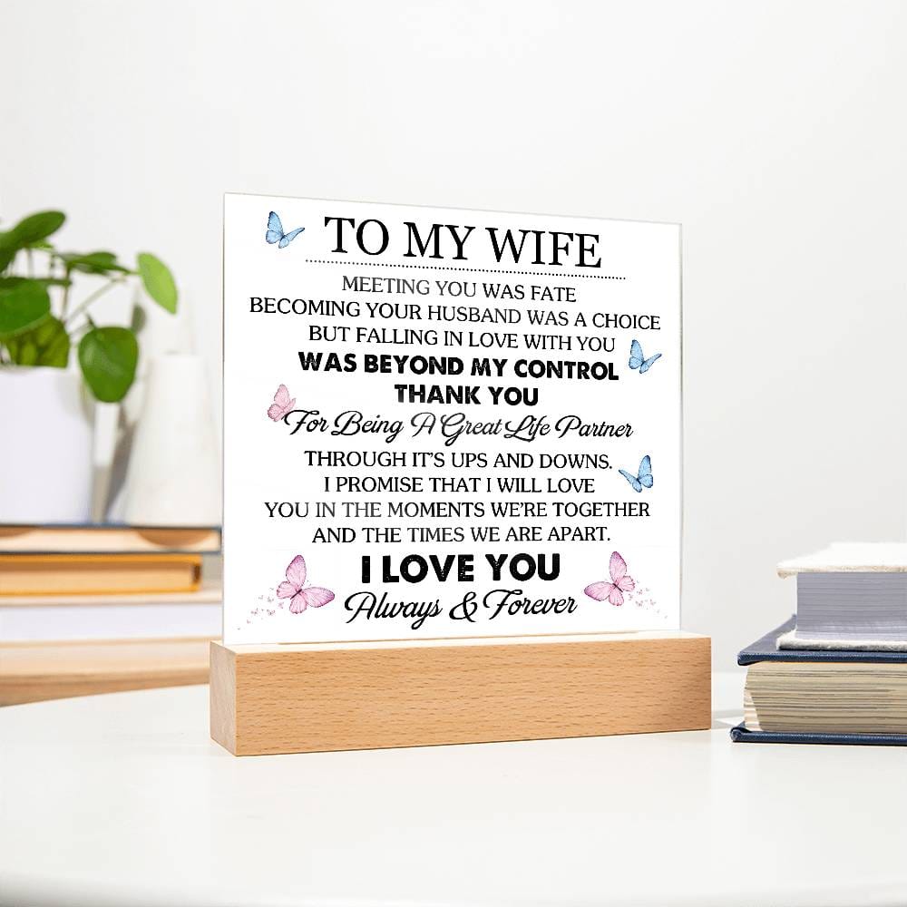 Gift for Wife from Husband "Great Life Partner" - Acrylic Square Plaque