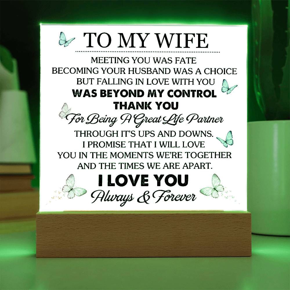 Gift for Wife from Husband "Great Life Partner" - Acrylic Square Plaque