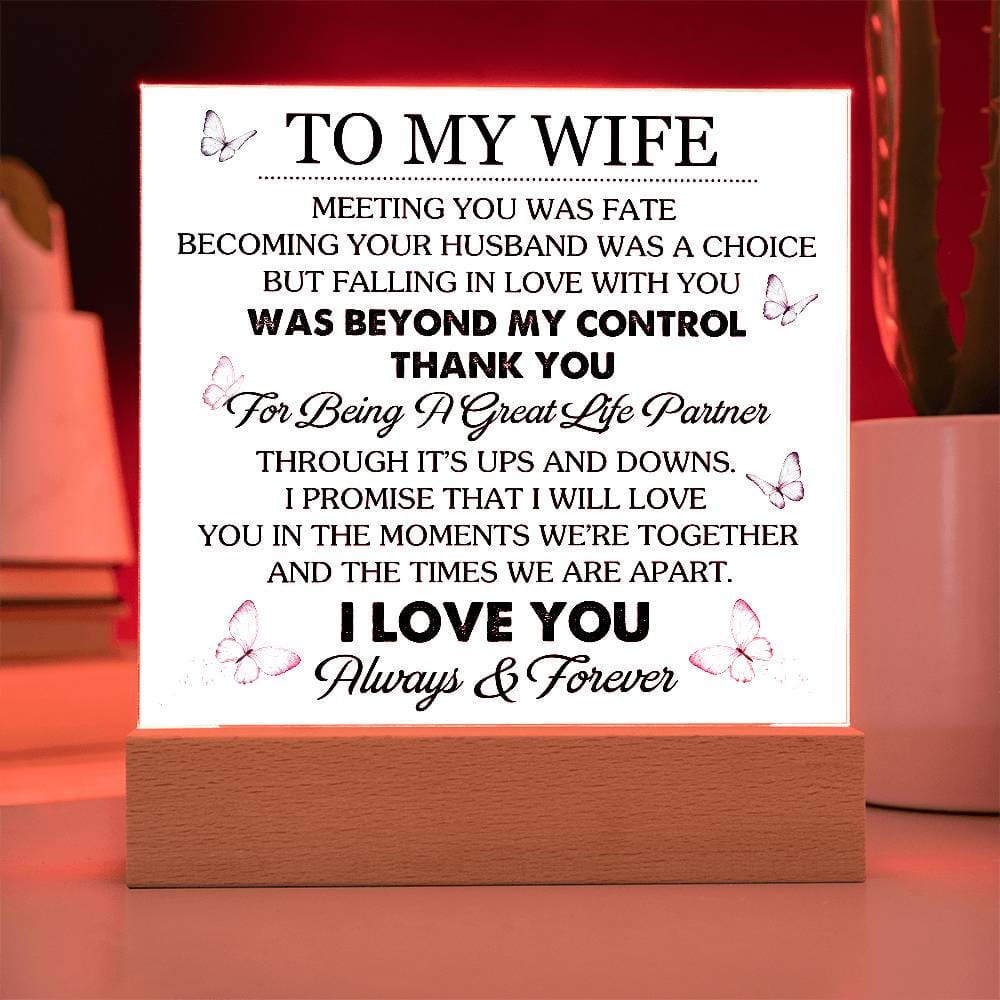 Gift for Wife from Husband "Great Life Partner" - Acrylic Square Plaque