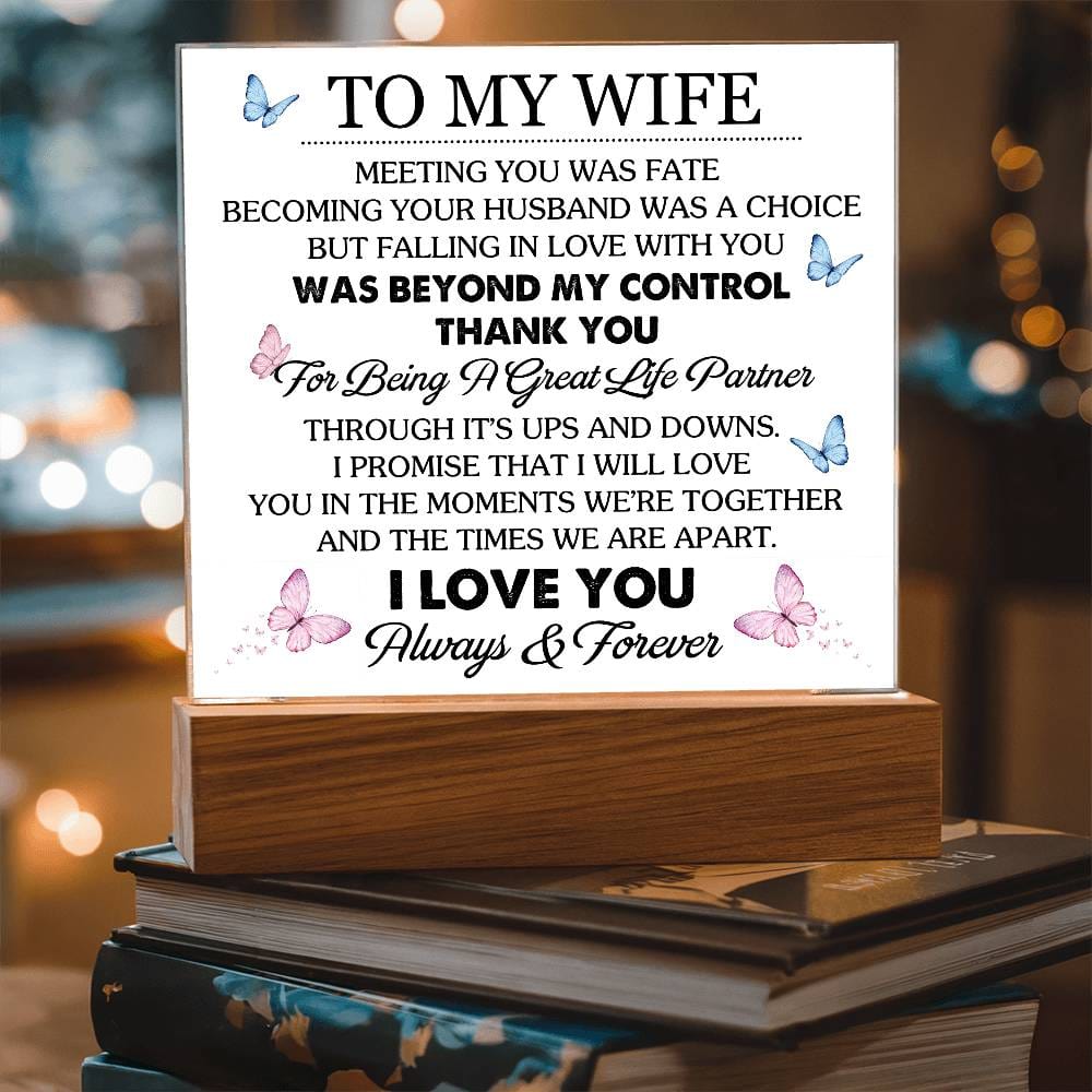 Gift for Wife from Husband "Great Life Partner" - Acrylic Square Plaque