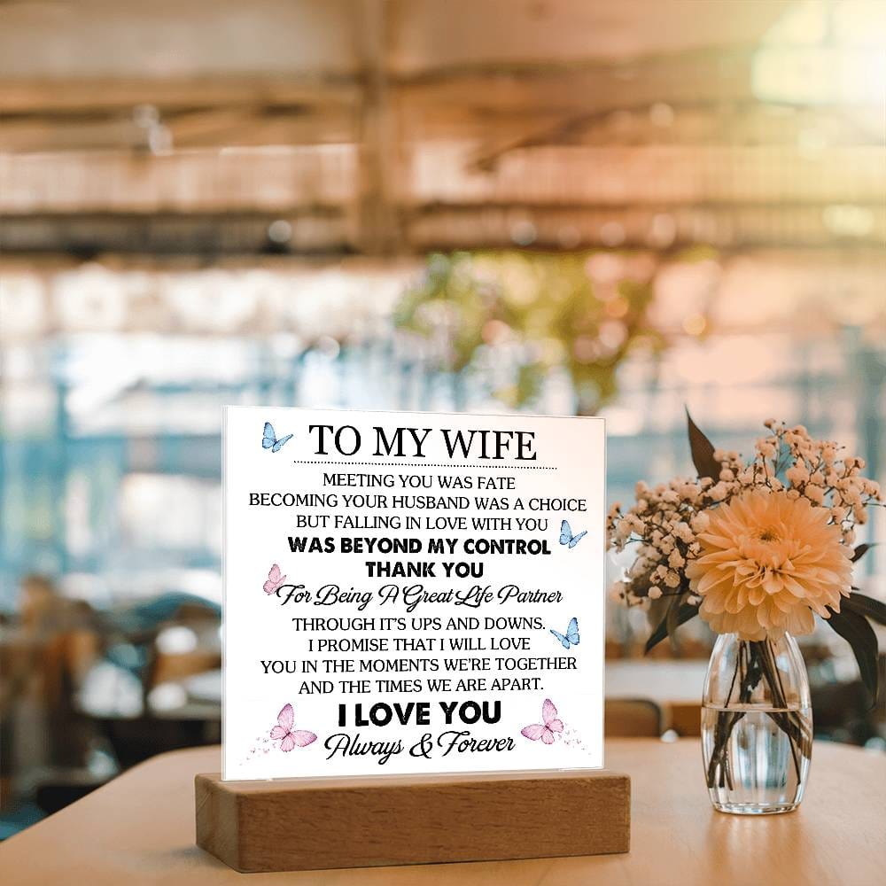 Gift for Wife from Husband "Great Life Partner" - Acrylic Square Plaque